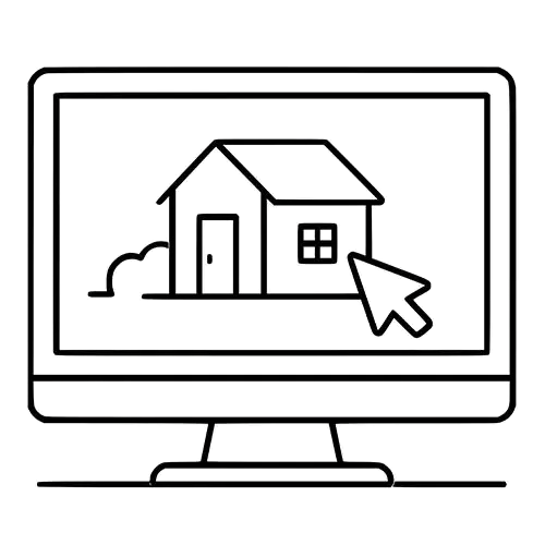 Virtual house tour displayed on computer screen showing a house in Malawi
