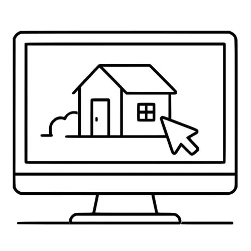 Virtual house tour displayed on computer screen showing a house in Malawi